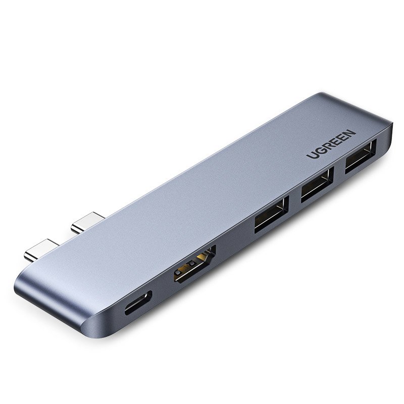 Multifunctional HUB port for MacBook Pro / Air 2x USB-C to USB-C HDMI 3x USB 3.0 - gray