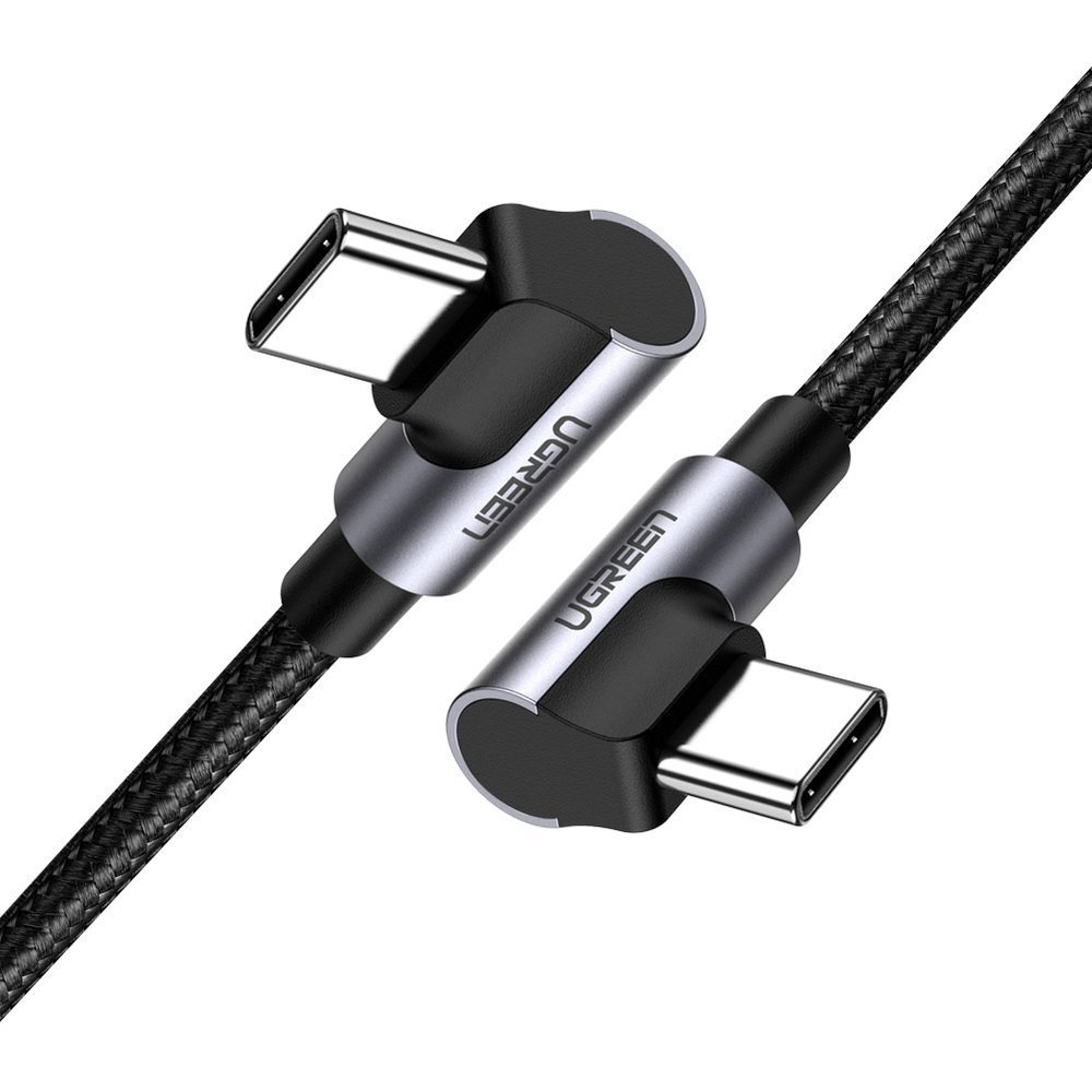 USB-C ja USB-C Quick Charge külgmise nurga all olev kaabel 1m - hall