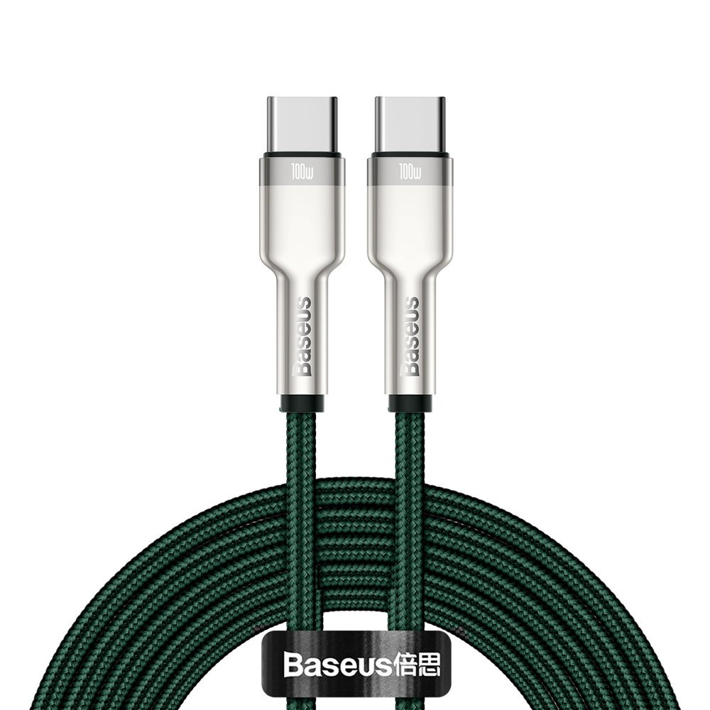 Cable USB-C - USB-C Cafule Metal Data Power Delivery cable 100W 2m - green