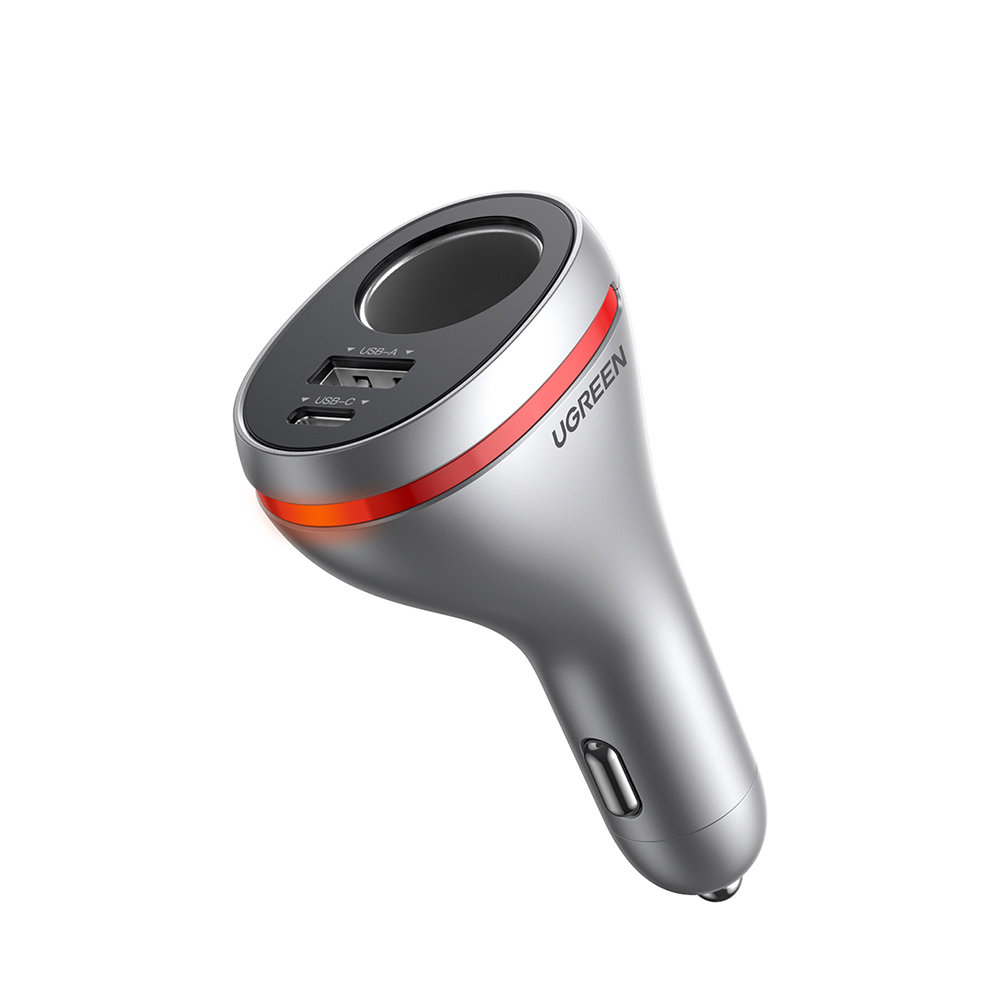 USB-C / USB car charger + 12V cigarette lighter socket - silver