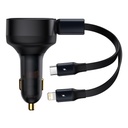 2-in-1 car charger USB-C + iPhone Lightning retractable cable 75cm 30W - black