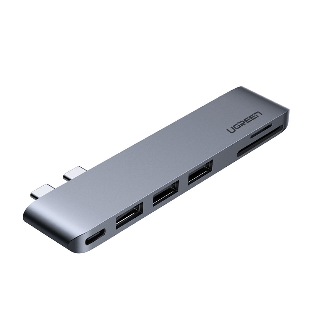 HUB adapter for MacBook Pro / Air 2x USB-C to 3x USB 3.0 / TF / SD / USB-C - gray