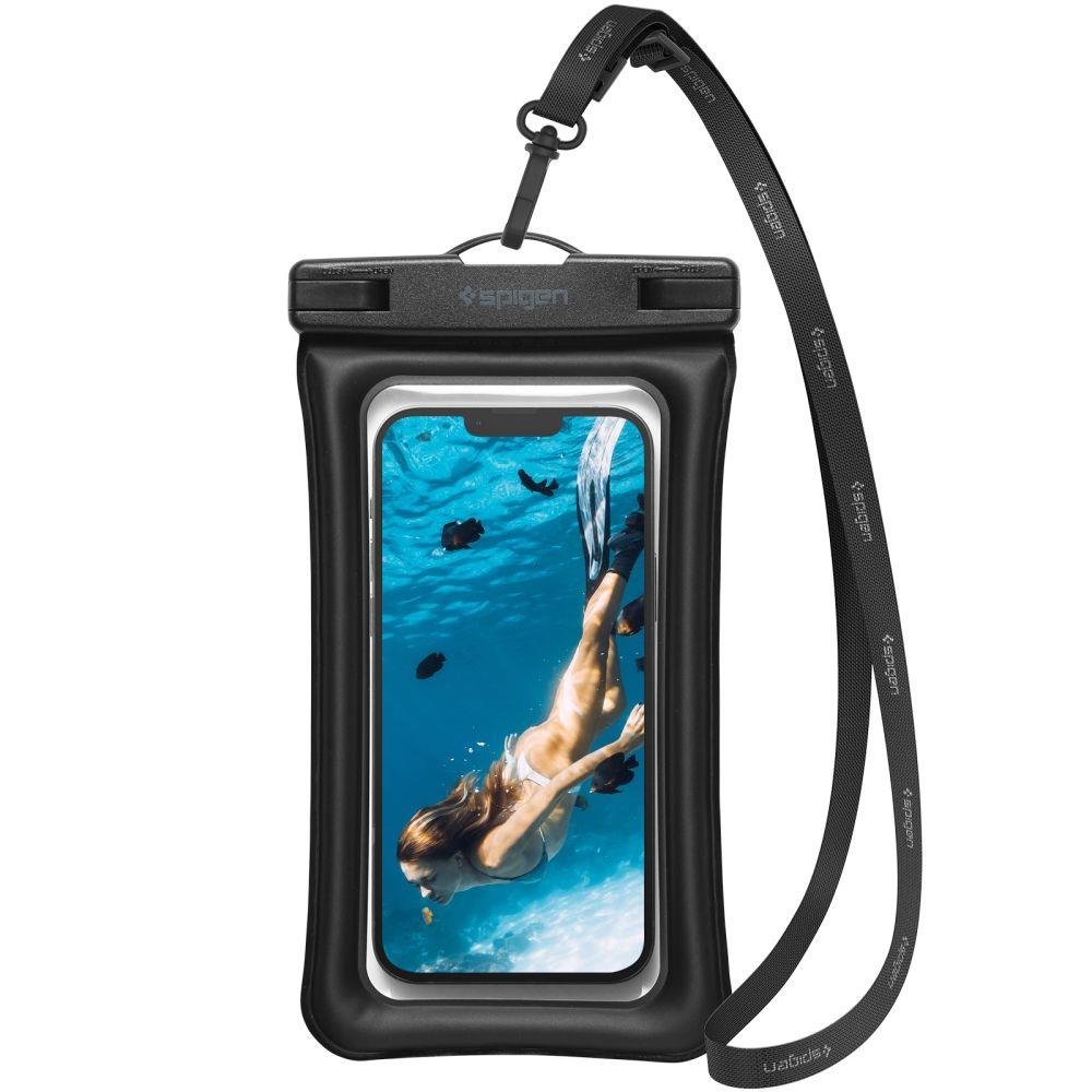 Waterproof up to 30m protective case for phone up to 8'' + lanyard - black