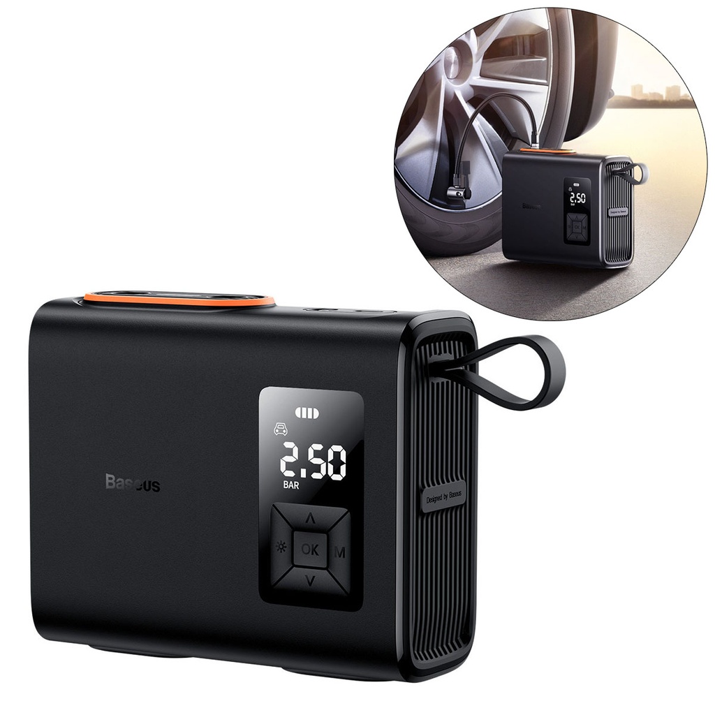 3-in-1 kompressorratta pump powerbank 6000mAh LED taskulamp Baseus BS-CG007