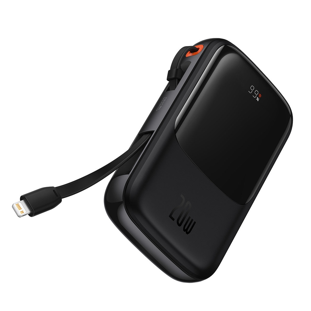 Powerbank 10000mAh USB USB-C iPhone Lightning + USB-C cable - black