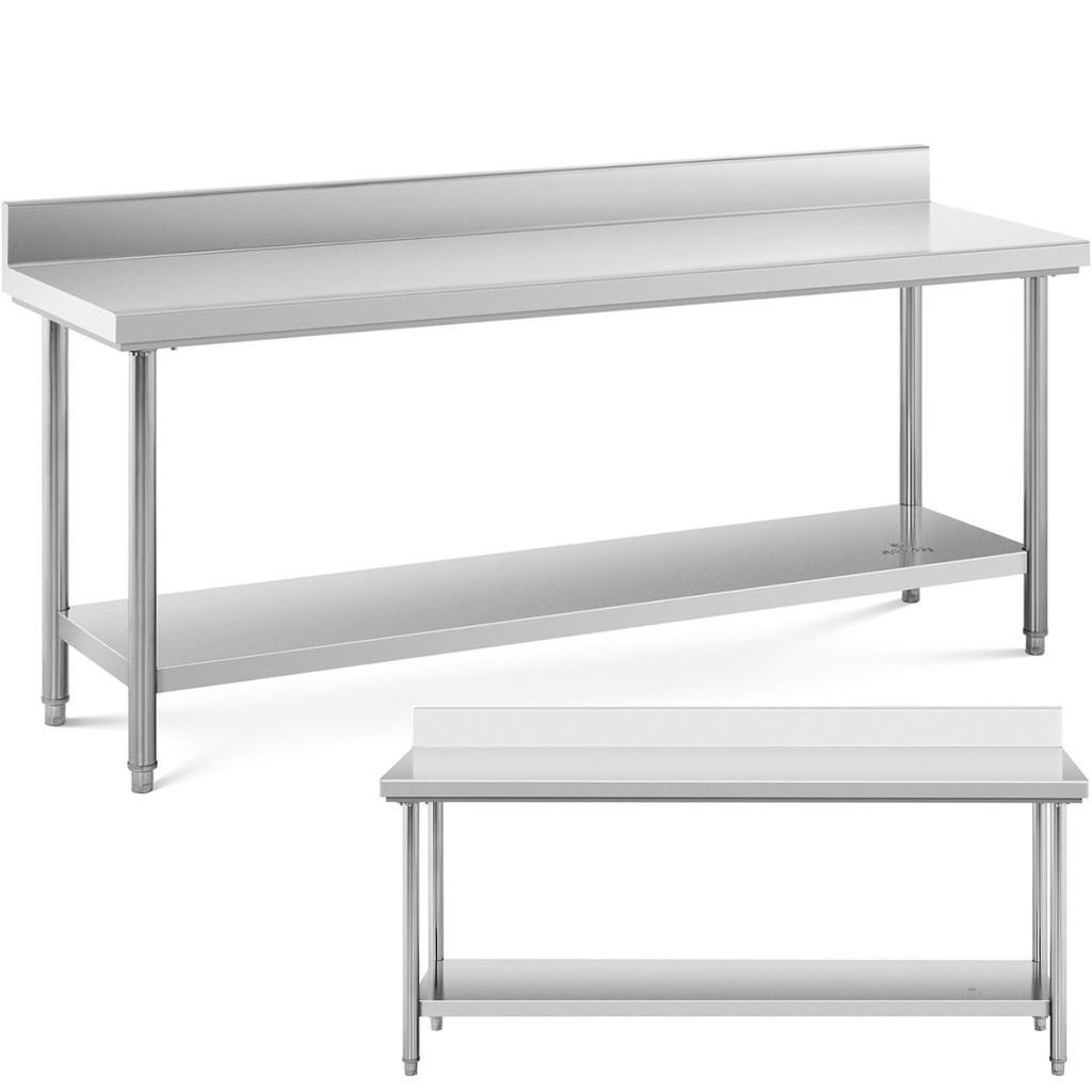Roostevabast terasest seinale paigaldatav tööpind äärise ja riiuliga 200x60cm