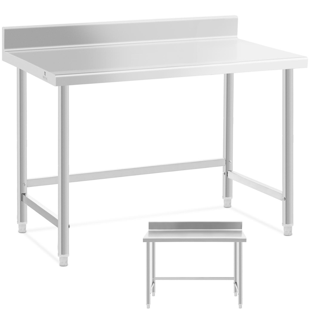 Stainless steel wall-mounted worktable with rim 120x70cm