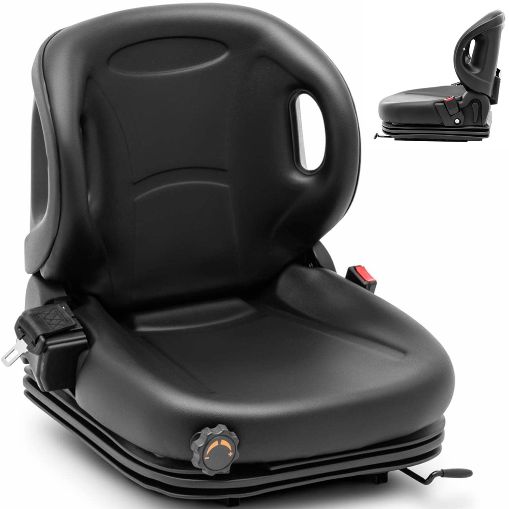 Adjustable tractor seat with suspension and 50x50cm belts