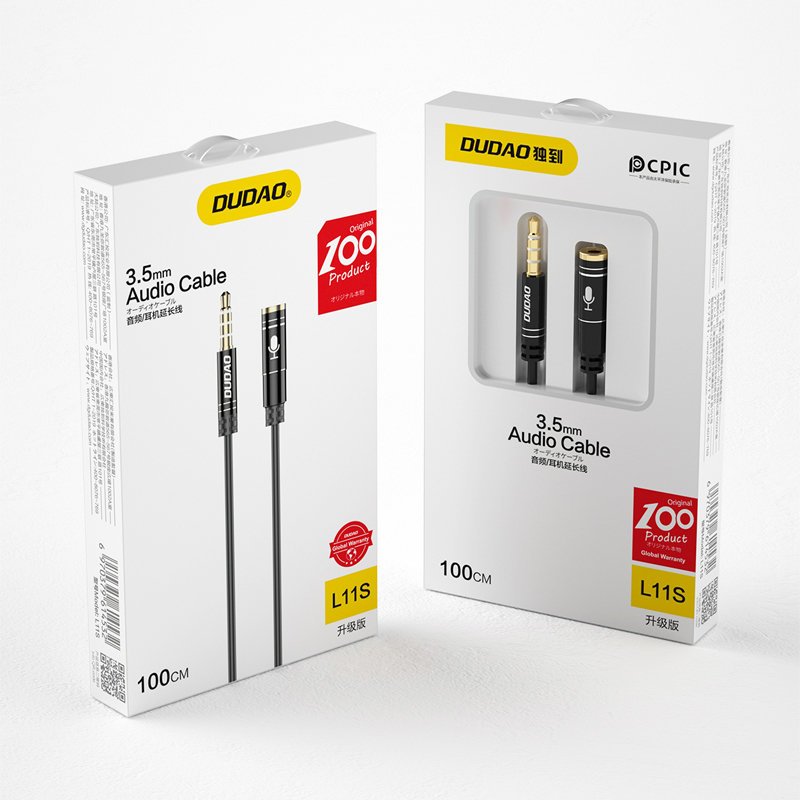 Extension AUX cable for headphones with microphone 3.5 mm mini jack 4 field black