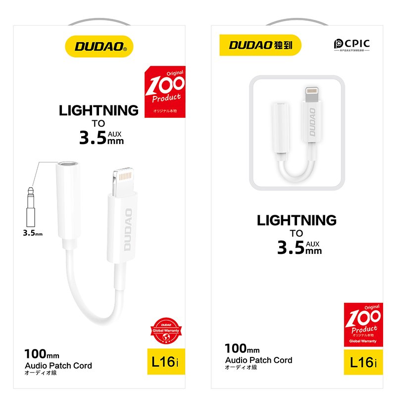 Audio adapter iPhone headphone adapter from Lightning to 3.5mm mini jack white