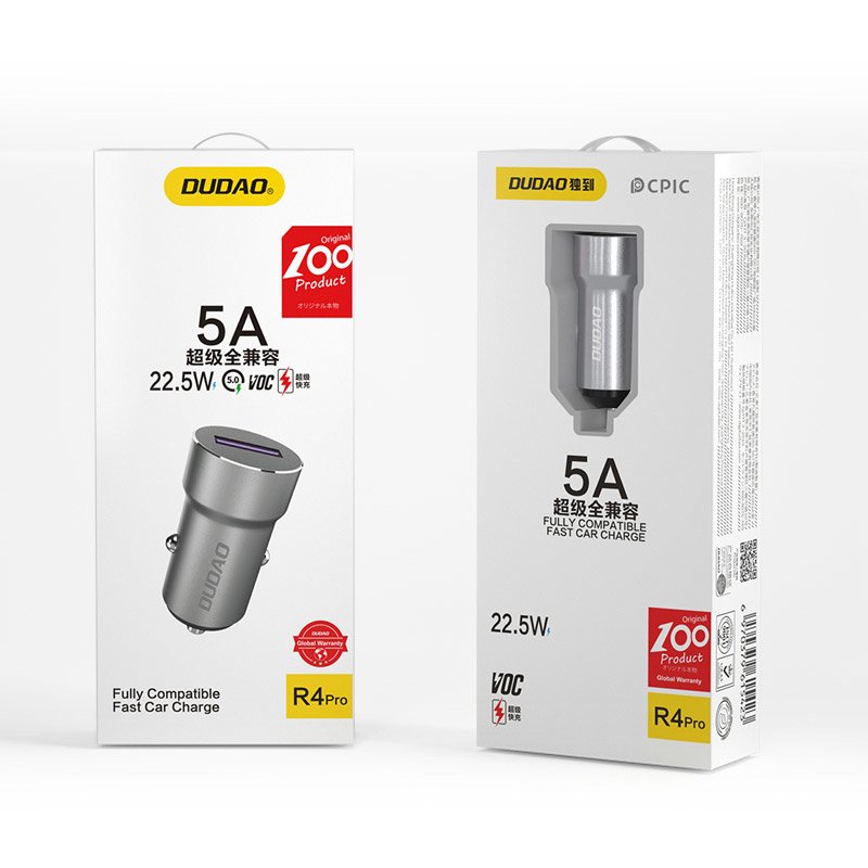 Fast USB to cigarette lighter socket 5A 22.5W QC car charger VOOC grey