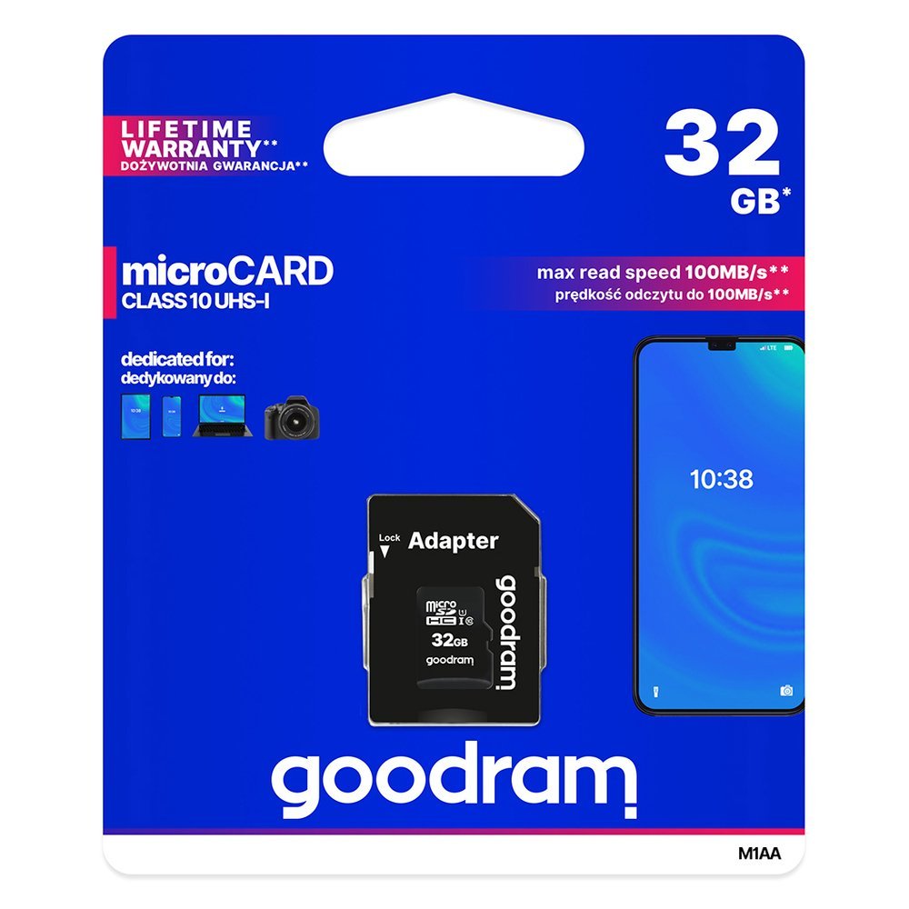 Microcard 32GB micro SD HC UHS-I class 10 memory card + SD adapter