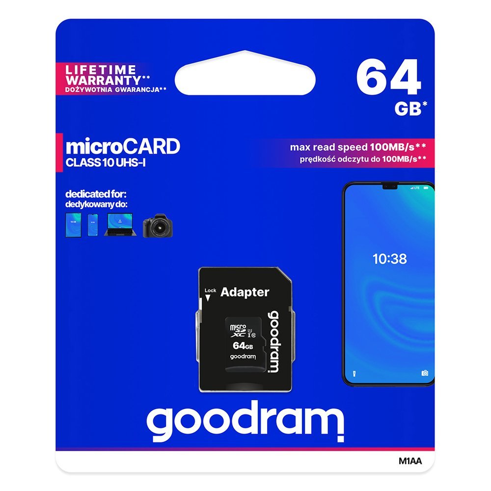 Microcard 64GB micro SD XC UHS-I class 10 memory card + SD adapter