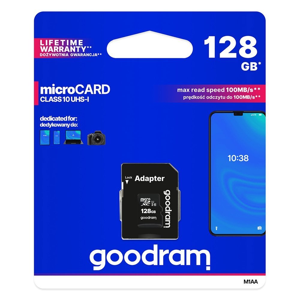 Microcard 128GB micro SD XC UHS-I class 10 memory card + SD adapter