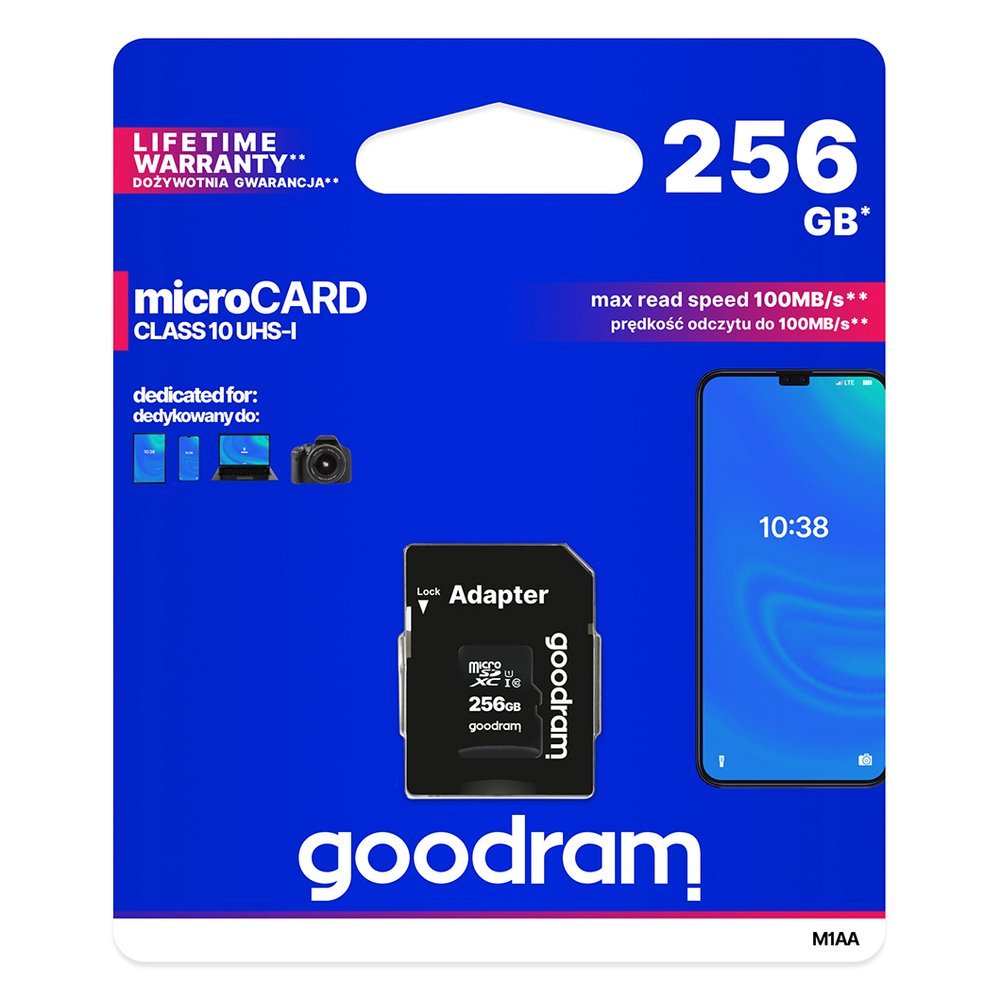 Microcard 256GB micro SD XC UHS-I class 10 memory card + SD adapter
